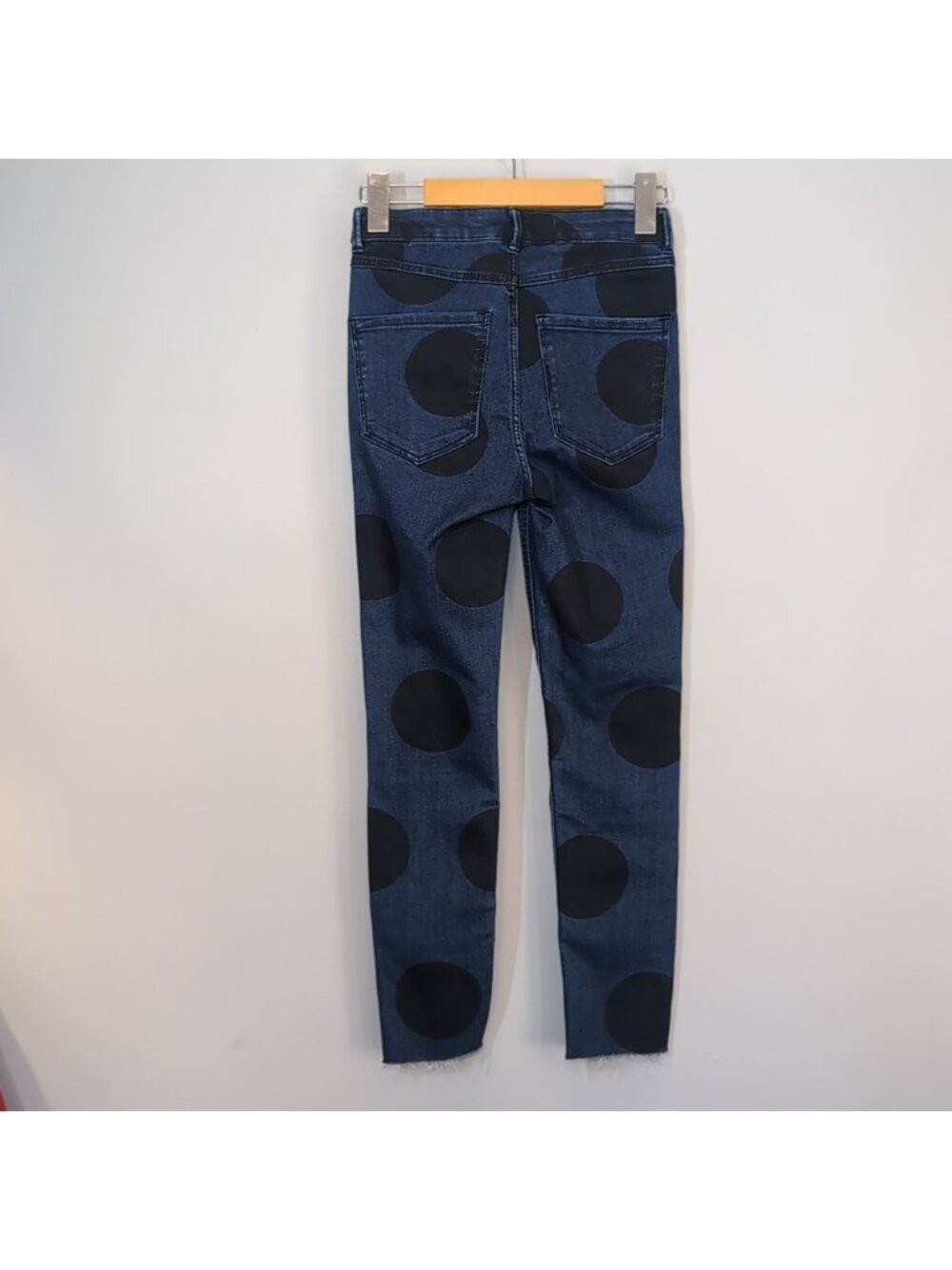 ZARA Trafaluc Denim Makers Polka Dot Skinny Jeans Cropped Blue Black Size 4 - Picture 9 of 10